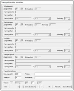 Eingabemaske Trainingsplan